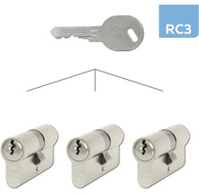Tri zámkové vložky s kľúčom a bezpečnostnou certifikáciou RC3