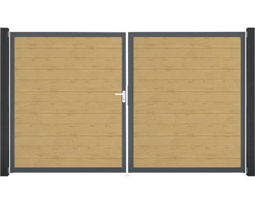 Dvojkrídlová brána s drevenou výplňou a kovovým rámom