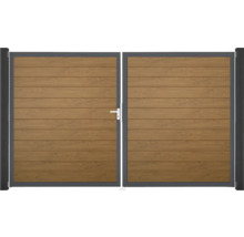 Dvojkrídlová brána s dizajnom dreva a kovovým rámom