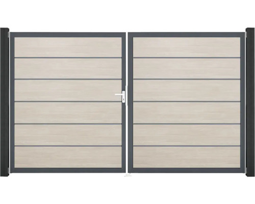 Dvojkrídlová brána s drevenou štruktúrou a rukoväťou