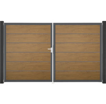 Dvojkrídlová brána s dizajnom dreva a kovovým rámom