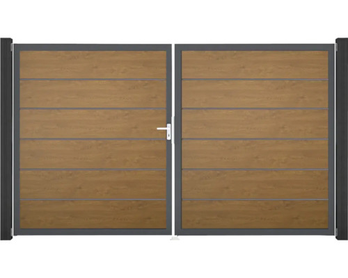 Dvojkrídlová brána s dizajnom dreva a kovovým rámom