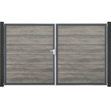 Dvojkrídlová brána s dreveným vzhľadom a kovovým rámom