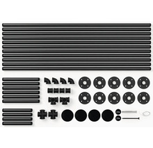 Policová stavebnica s rúrkami, kolenami, T-kusmi, krížovými kusmi, kotúčmi, skrutkami a hmoždinkami