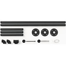 Stavebnica rúrkovej police s rúrkami, rohmi, prírubami, skrutkami a hmoždinkami