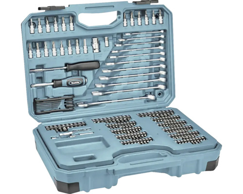 Otvorený kufrík s náradím s kľúčmi, skrutkovačmi a bitmi