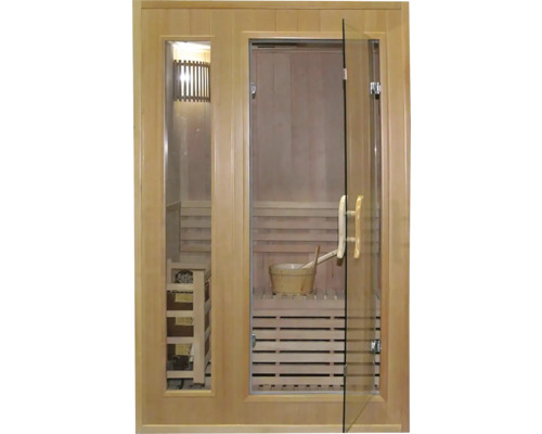 Sauna s dreveným interiérom a sklenenými dverami