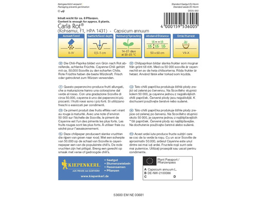 Balenie semien chilli papriky Carla Rot