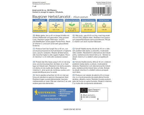 Balenie semien Modrozelená jeseň alebo Lancelot Allium porrum