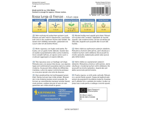 Balenie semien Rossa lunga di Firenze, Allium cepa