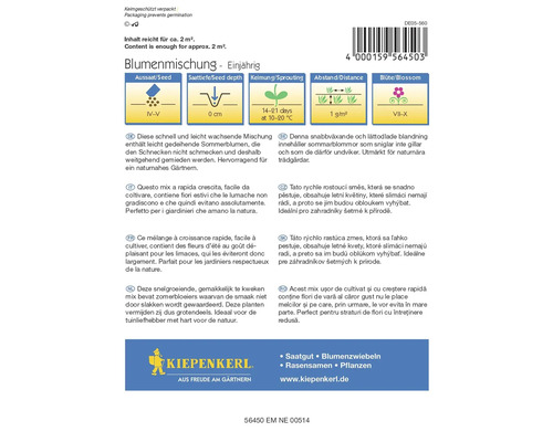 Zmes semien jednoročných kvetov, vhodná pre približne dva metre štvorcové