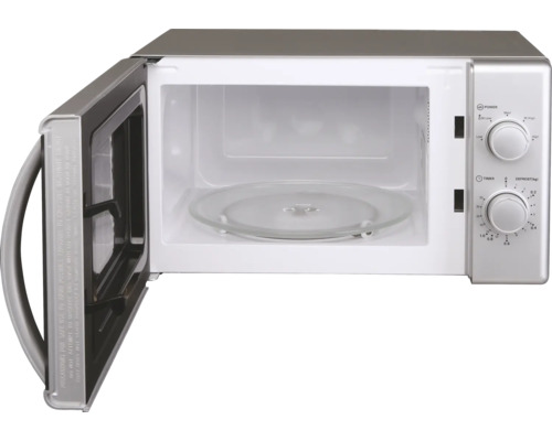 Otvorená mikrovlnná rúra s otočným tanierom vo vnútri