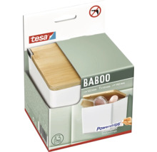 Úložný box Tesa Baboo v kartónovej krabici s technológiou Powerstrips Waterproof a symbolom zákazu vŕtačky