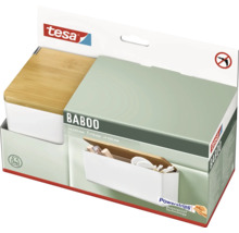 Úložný box a nástenný organizér Tesa Baboo s bambusovým vekom v balení.