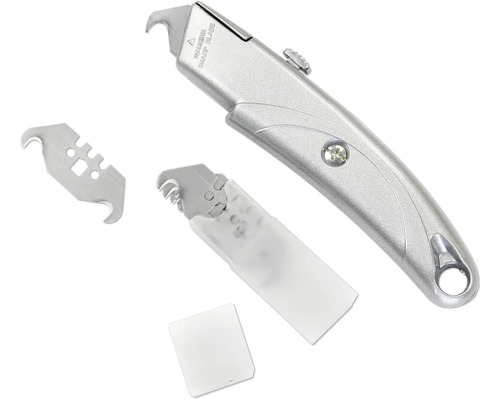 Univerzálny nôž s lichobežníkovou čepeľou a hákovou čepeľou a náhradnými čepeľami