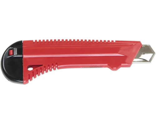Rezač s červenou plastovou rukoväťou a čepeľou