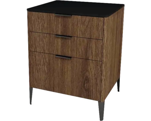Kúpeľňová skrinka pod umývadlo Devo Lotos bronzová/čierna 60 x 76 x 53 cm LF-SUS3S60x76-F115 Komoda s tromi zásuvkami, drevený dekor a kovové nohy