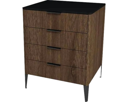 Kúpeľňová skrinka pod umývadlo Devo Lotos bronzová/čierna 60 x 76 x 53 cm LF-SUS4S60x76-F115 Komoda so štyrmi zásuvkami, vzhľad dreva a nožičky