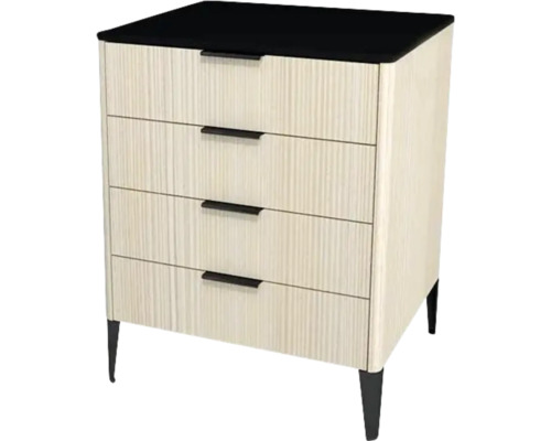 Kúpeľňová skrinka pod umývadlo Devo Lotos krémovo biela/čierna 60 x 76 x 53 cm LF-SUS4S60x76-F98 Komoda so štyrmi zásuvkami, čiernymi úchytkami a nohami