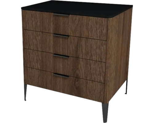 Kúpeľňová skrinka pod umývadlo Devo Lotos bronzová/čierna 70 x 76 x 53 cm LF-SUS4S70x76-F115 Komoda so štyrmi zásuvkami a drevenou štruktúrou