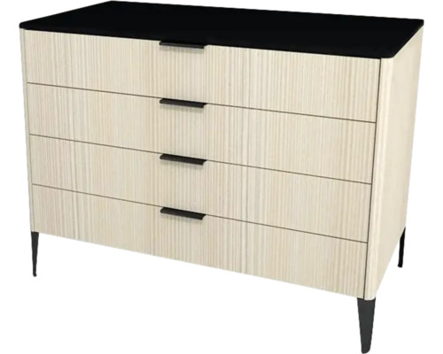 Kúpeľňová skrinka pod umývadlo Devo Lotos krémovo biela/čierna 100 x 76 x 53 cm LF-SUS4S100x76-F98 Komoda so štyrmi zásuvkami, drevenou štruktúrou a nohami