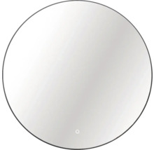 LED Okrúhle zrkadlo do kúpeľne v čiernom ráme ROUND LINE BACKLIGHT s dotykovým senzorom a vyhrievacou podložkou 100 x 100 cm