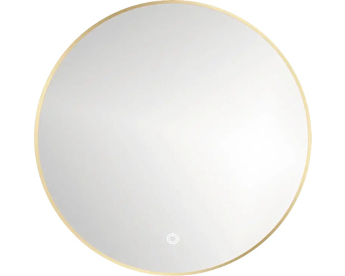 LED Okrúhle zrkadlo do kúpeľne v zlatom ráme ROUND LINE BACKLIGHT s dotykovým senzorom a vyhrievacou podložkou 100 x 100 cm