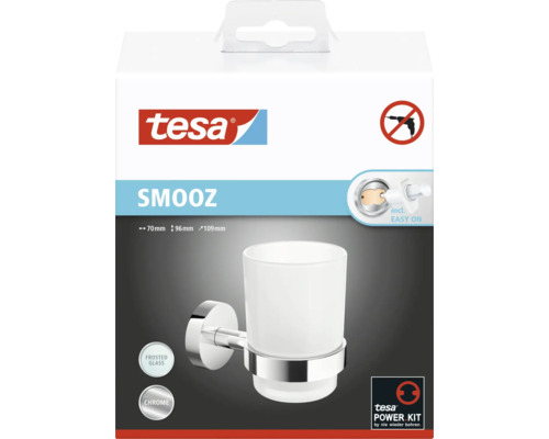 Tesa Smooz nástenný pohár na zubné kefky s matným sklom a chrómovými aplikáciami v balení