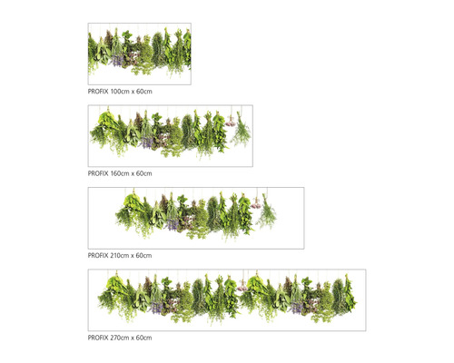 Rôzne veľkosti motívov byliniek Profix s rozmermi 100 cm x 60 cm, 160 cm x 60 cm, 210 cm x 60 cm a 270 cm x 60 cm.