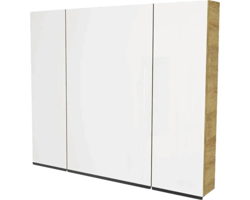 Zrkadlová skrinka bez osvetlenia Devo Viva 2.0 100 x 15 x 85 cm natural hickory Trojdielna kúpeľňová skrinka s bielymi čelami a drevenými bokmi