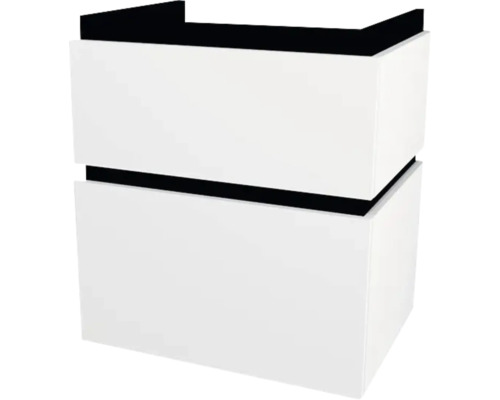 Kúpeľňová skrinka pod umývadlo Devo Viva 2.0 biela matná 59 x 66 x 44 cm VV2-SU2S59x66-F83 Skrinka pod umývadlo v bielej farbe s čiernymi akcentmi