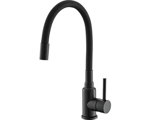Čierna kuchynská batéria s flexibilným výtokom