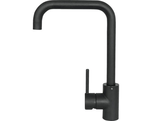 Čierna kuchynská batéria s hranatým výtokom.