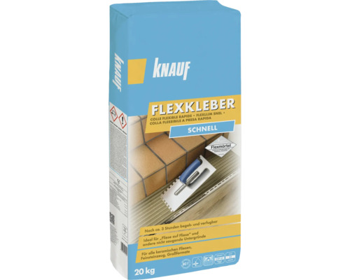 Lepidlo na obklady a dlažbu KNAUF Flexkleber Schnell C2FT S1 20 kg Knauf Flexibilné lepidlo na obklady a dlažby rýchle, 20 kilogramové balenie