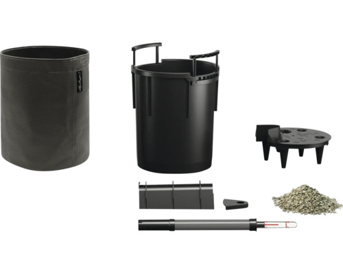 Kompletná súprava pre kvetináče s vnútornou nádobou, vonkajšou nádobou, zemným substrátom, ukazovateľom hladiny vody a príslušenstvom
