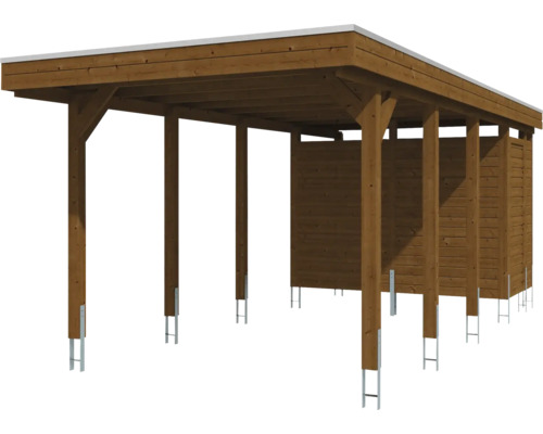 Drevený carport s bočnými stenami na ochranu vozidiel