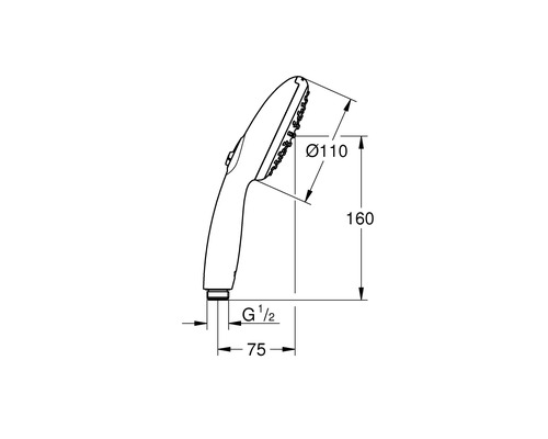 Technický nákres sprchovej hlavice s rozmermi