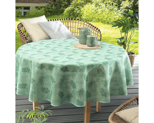 Obrus na stôl záhradný PVC 160cm Palmový list okrúhly Okrúhly stôl so zeleným obrusom s rastlinným vzorom na terase