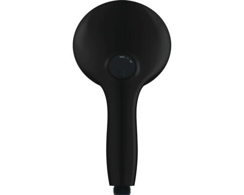 Čierna sprchová hlavica s prepínacou funkciou medzi režimom dažďa a prúdu