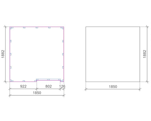 Technický výkres záhradného domčeka s rozmermi