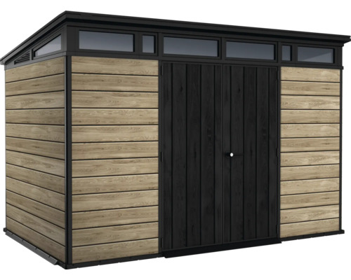 Záhradná búda s dvojkrídlovými dverami a oknami