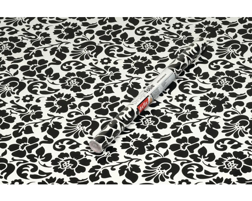 Rolka dizajnovej fólie s kvetinovým vzorom v čiernej a bielej farbe