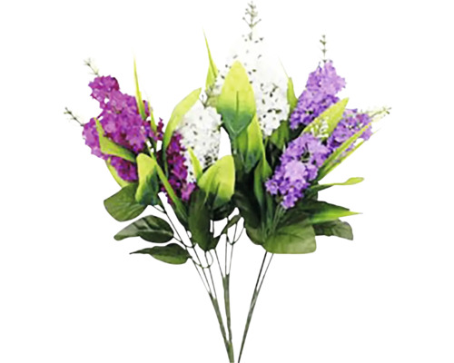 Umelá kytica s fialovými a bielymi kvetmi