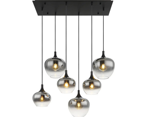 Závesné svietidlo so šiestimi svetlami a sklenenými tienidlami