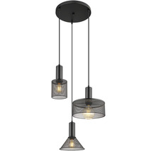 Závesná lampa s tromi svetlami s rôznymi tvarmi tienidiel