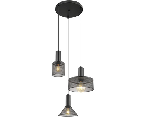 Závesná lampa s tromi svetlami s rôznymi tvarmi tienidiel