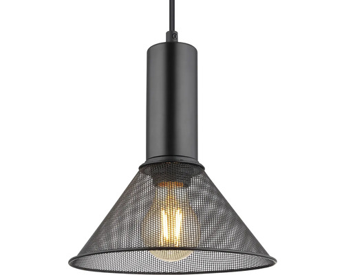 Závesná lampa s kovovou základňou a tienidlom z drôteného pletiva