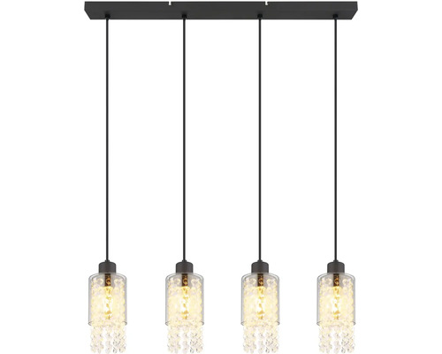 Závesné svietidlo so štyrmi žiarovkami, sklom a krištáľovými príveskami