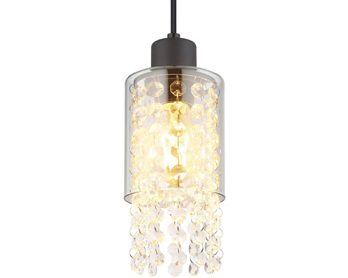 Závesné svietidlo s čírym skleneným tienidlom a krištáľovými príveskami