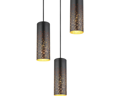 Závesné svietidlo s tromi žiarovkami s valcovými tienidlami s dierkovaným vzorom